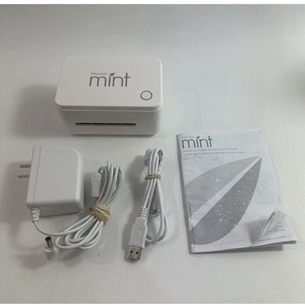 Silhouette Mint Custom Stamp Maker Mini Printer Portable White w/ Power Adapter